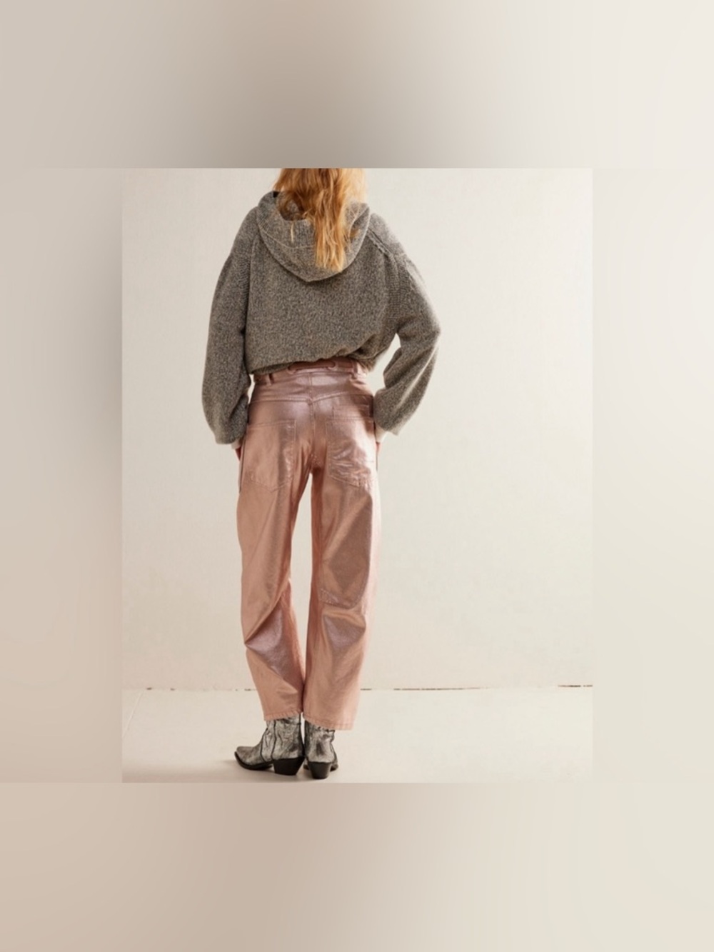 NWOT Free People We The Free Moxie Metallic Low-Slung Barrel Jeans - pink - 26 - Picture 4 of 11